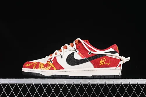 All categories Nk SB Dunk Series Nk SB Dunk Low High-end customized low-top sneakers Nk SB Dunk Low Year of the Snake series White, red, and black hook anniversary high-end customized low-top casual sneakers SJ2068-313